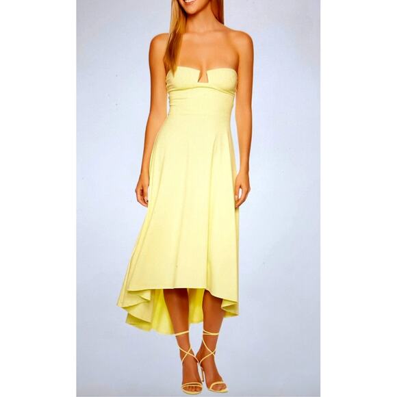 Susana Monaco Strapless High-Low Wired Midi Dress Pale Lime S - Picture 4 of 13